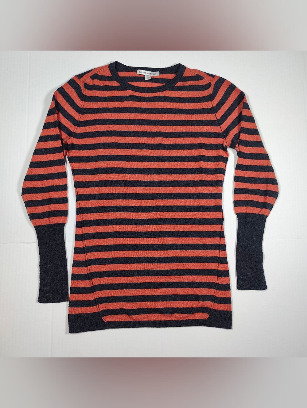 Autumn Cashmere Womens 100% Cashmere Navy Orange Stripes Sweater Size M